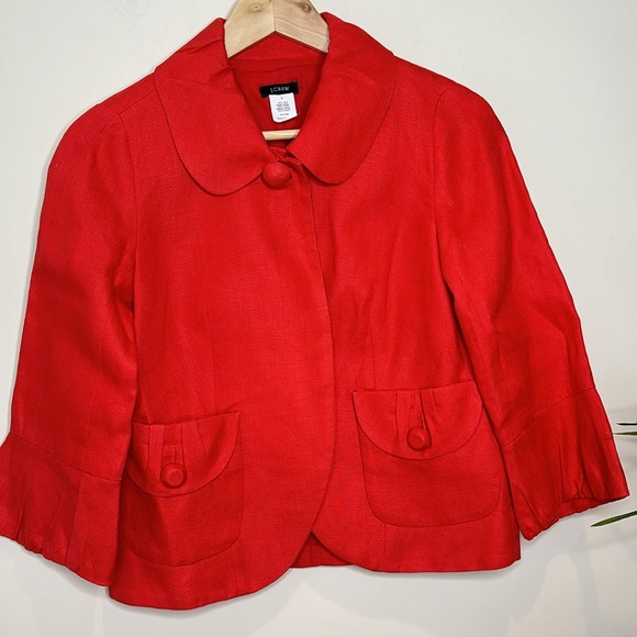 J.Crew | Red Linen Tulip Blazer Jacket; Size 0 - Picture 9 of 13